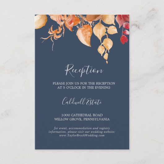 Fall Leaves | Navy Blue Reception Insert Kaart (Voorkant)