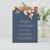 Fall Leaves | Navy Blue Reception Insert Kaart (Staand voorkant)