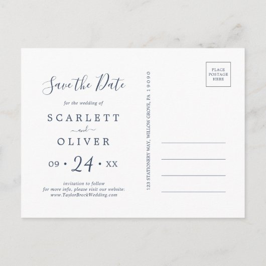 Fall Leaves | Navy Blue Save the Date Briefkaart (Achterkant)