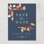 Fall Leaves | Navy Blue Save the Date Briefkaart (Voorkant)