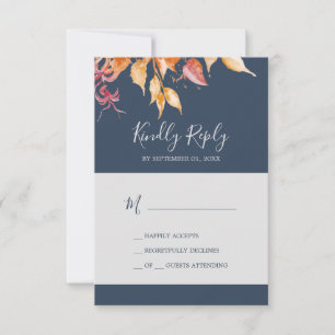 Fall Leaves   Navy Blue Simple RSVP-kaart RSVP Kaartje