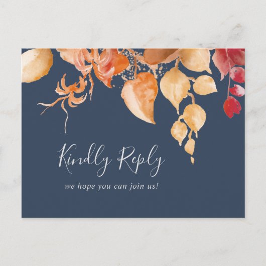 Fall Leaves | Navy Blue Song Request RSVP Briefkaa Uitnodiging Briefkaart (Voorkant)