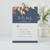 Fall Leaves | Navy Blue Song Request RSVP Card (Staand voorkant)