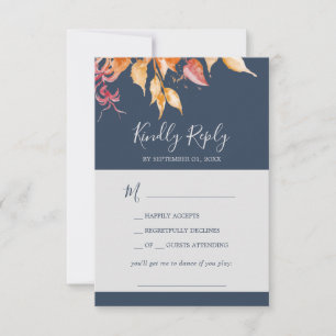 Fall Leaves   Navy Blue Song Request RSVP Card Kaartje