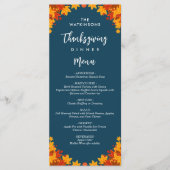 Fall Leaves Navy Blue Thanksgiving Menu (Voorkant)