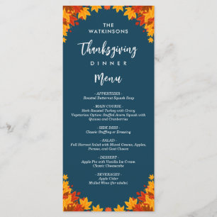 Fall Leaves Navy Blue Thanksgiving Menu