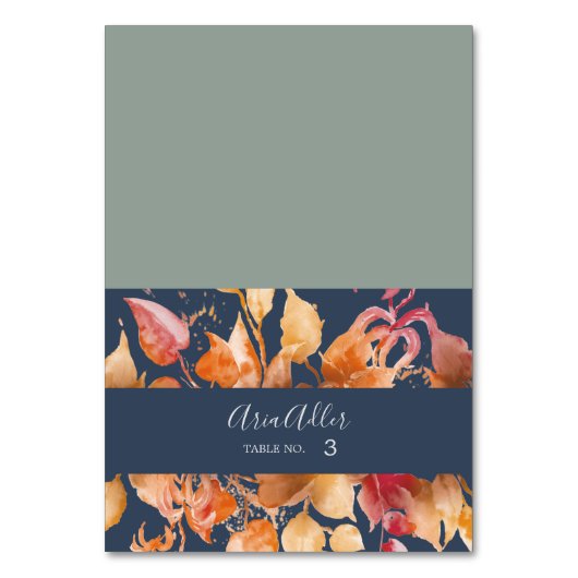 Fall Leaves | Navy Blue Wedding Place Cards Kaart (Voorkant)