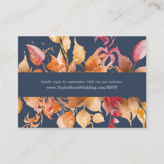 Fall Leaves | Navy Blue Wedding Website RSVP Informatiekaartje (Voorkant)