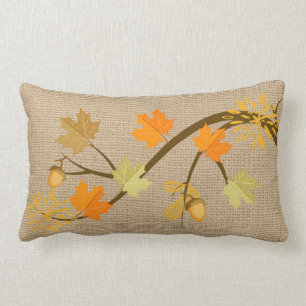 Fall Leaves on faux Burlap Pillow Kussen