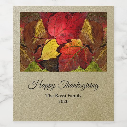 Fall Leaves on Gold met zwarte tekst Wijn Etiket (Enkel label)