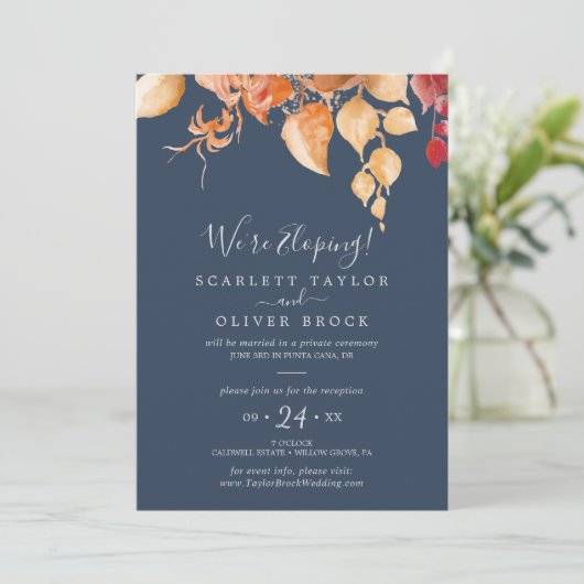 Fall Leaves | Ontvangst van marineblauw Elopement Kaart (Staand voorkant)
