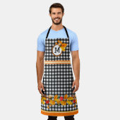 Fall Leaves op Black Gingham Monogrammed Schort (Gedragen)