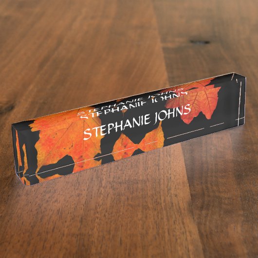 Fall Leaves Oranje Monogrammed Name Black 2020 Naambordje (Zijkant)