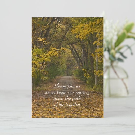 Fall Leaves Path of Life Wedding Invitation Kaart (Staand voorkant)