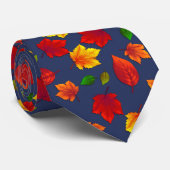 Fall Leaves Pattern Donkerblauw Herfst Stropdas (Opgerold)