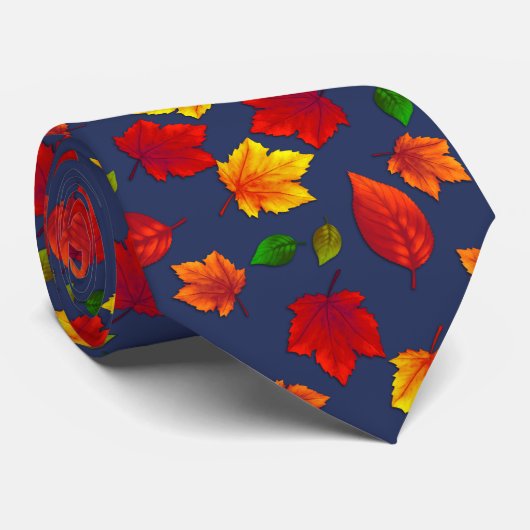 Fall Leaves Pattern Donkerblauw Herfst Stropdas (Opgerold)