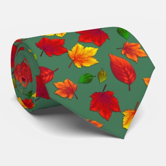 Fall Leaves Pattern Forest Green Herfst Stropdas (Opgerold)
