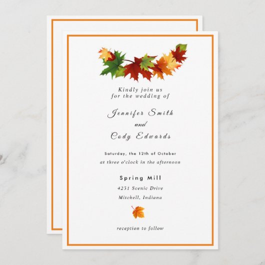 Fall Leaves personaliseer de uitnodiging voor brui (Voorkant / Achterkant)