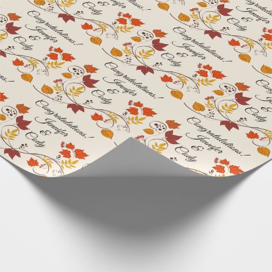 Fall Leaves personaliseert Names Wedding Gift Cadeaupapier (Hoek)