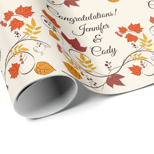 Fall Leaves personaliseert Names Wedding Gift Cadeaupapier (Rol Hoek)