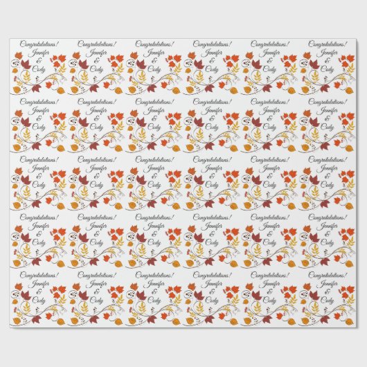 Fall Leaves personaliseert Names Wedding Gift Wrap Cadeaupapier (Vlak)