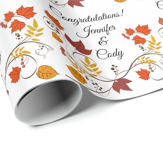 Fall Leaves personaliseert Names Wedding Gift Wrap Cadeaupapier (Rol Hoek)