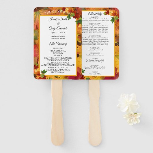 Fall Leaves Personalize Wedding Program Hand Fan Handwaaier (Voorkant en achterkant)