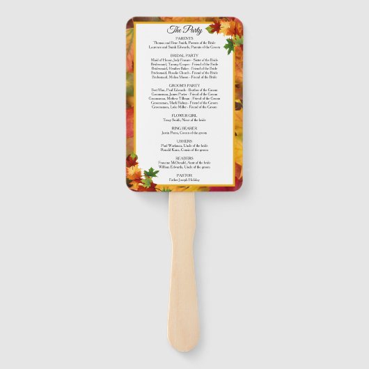 Fall Leaves Personalize Wedding Program Hand Fan Handwaaier (Achterkant)
