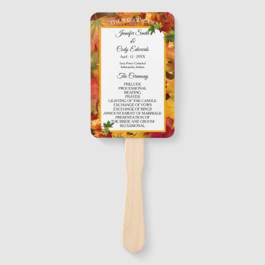 Fall Leaves Personalize Wedding Program Hand Fan Handwaaier (Voorkant)