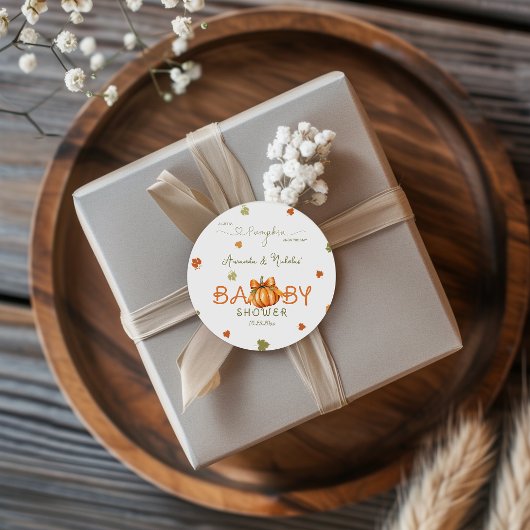 Fall Leaves Pompoen Baby shower Dank u Ronde Sticker