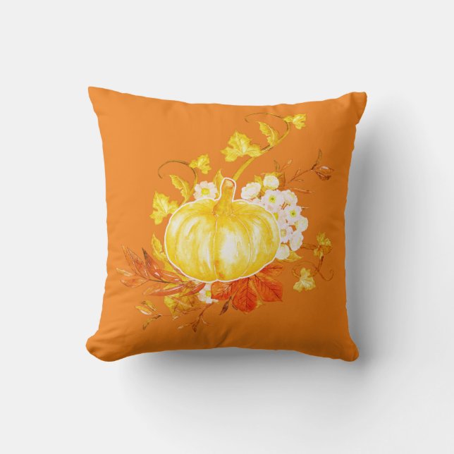 Fall Leaves, Pumpkin & Floral  Kussen (Voorkant)