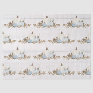 Fall Leaves Pumpkin Waterverf Blue in White Rustic Tissuepapier