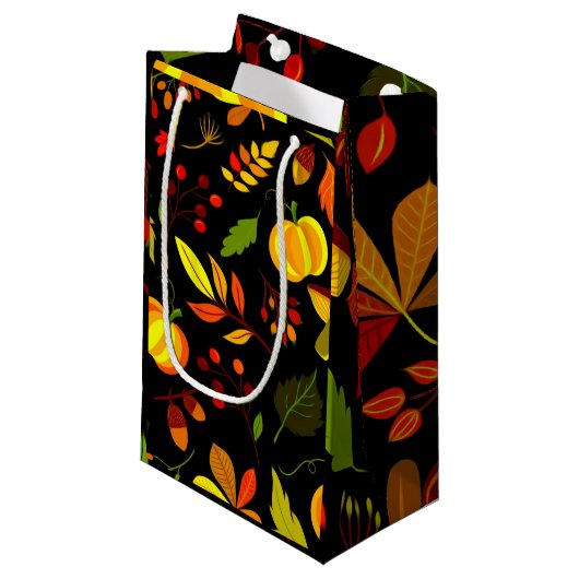 Fall Leaves Pumpkins Design Klein Cadeauzakje (Voorkant Gekanteld)