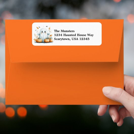 Fall Leaves Pumpkins Vriendelijke Geest Halloween Etiket