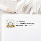 Fall Leaves Pumpkins Vriendelijke Geest Halloween Etiket (Insitu)