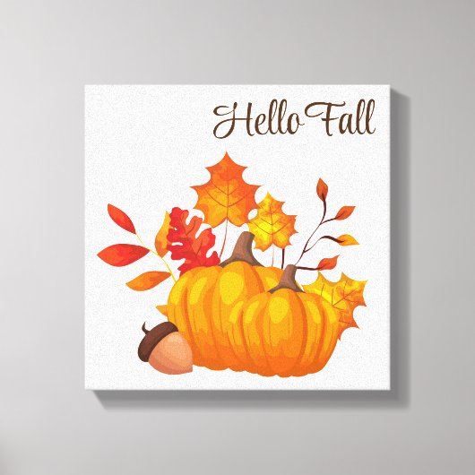 Fall Leaves Pumpkins Wrapped Canvas Art (Voorkant)