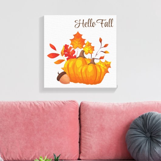 Fall Leaves Pumpkins Wrapped Canvas Art (Insitu (Woonkamer))