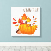 Fall Leaves Pumpkins Wrapped Canvas Art Afdruk (Insitu (Houten vloer))