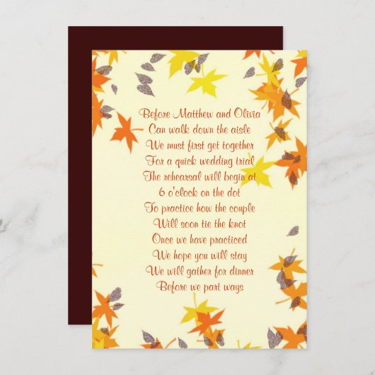 Fall Leaves Rehearsal Dinner Poem Uitnodiging (Voorkant / Achterkant)