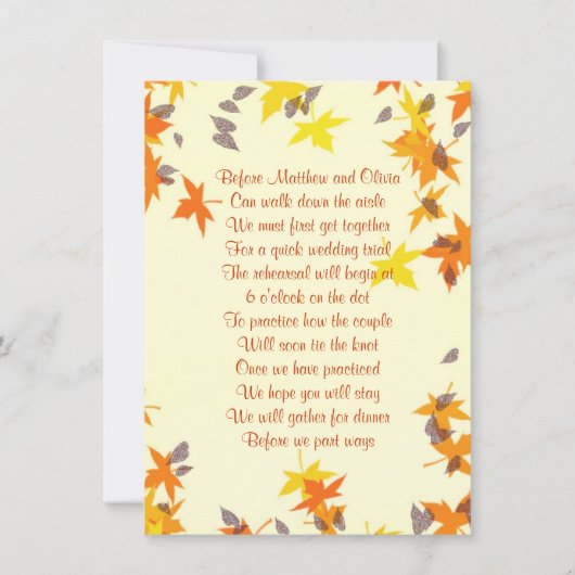 Fall Leaves Rehearsal Dinner Poem Uitnodiging (Voorkant)