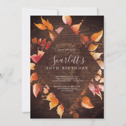Fall Leaves | Rustic Brown Wood 30th Birthday Kaart (Voorkant)