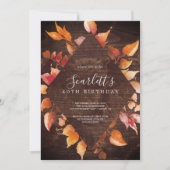 Fall Leaves | Rustic Brown Wood 40th Birthday Kaart (Voorkant)