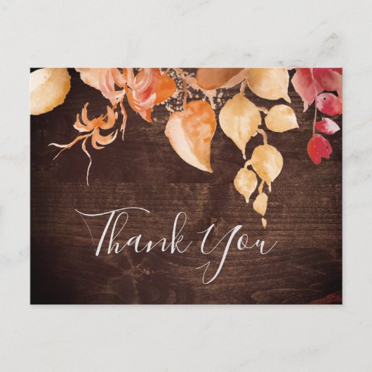 Fall Leaves | Rustic Brown Wood Dank u Briefkaart (Voorkant)