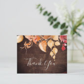 Fall Leaves | Rustic Brown Wood Dank u Briefkaart (Staand voorkant)