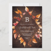 Fall Leaves | Rustic Brown Wood Diamond Weddenscha Kaart (Voorkant)