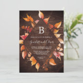 Fall Leaves | Rustic Brown Wood Diamond Weddenscha Kaart (Staand voorkant)
