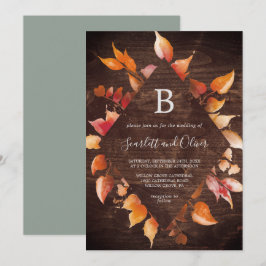 Fall Leaves | Rustic Brown Wood Diamond Weddenscha Kaart