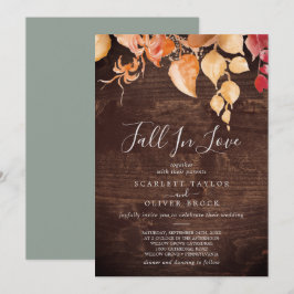 Fall Leaves Rustic Brown Wood Herfst in Love Weddi Kaart