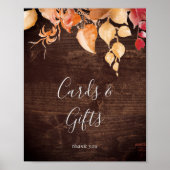 Fall Leaves Rustic Brown Wood Kaarten en Gifts Sig Poster (Voorkant)