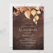 Fall Leaves | Rustic Brown Wood Quinceañera Kaart (Voorkant)